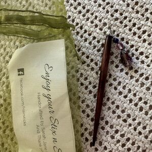 Wooden Hair Stick with Purple Beads